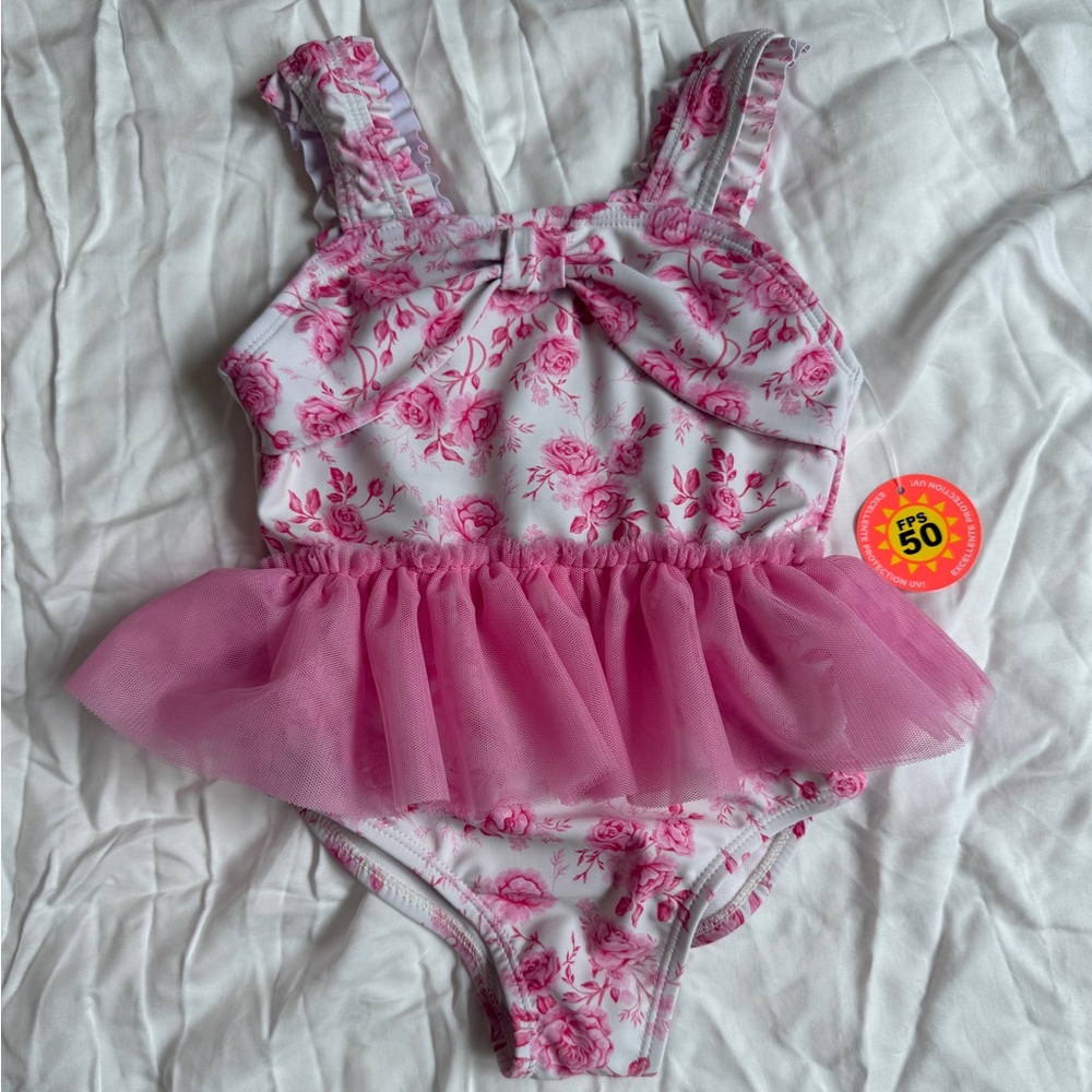 NWT Baby Floral Pink Tulle Swimsuit